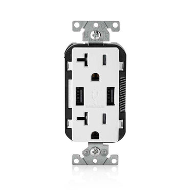 Leviton T5832 Dual USB-A In-Wall Charger with 20 Amp Tamper-Resistant Outlet